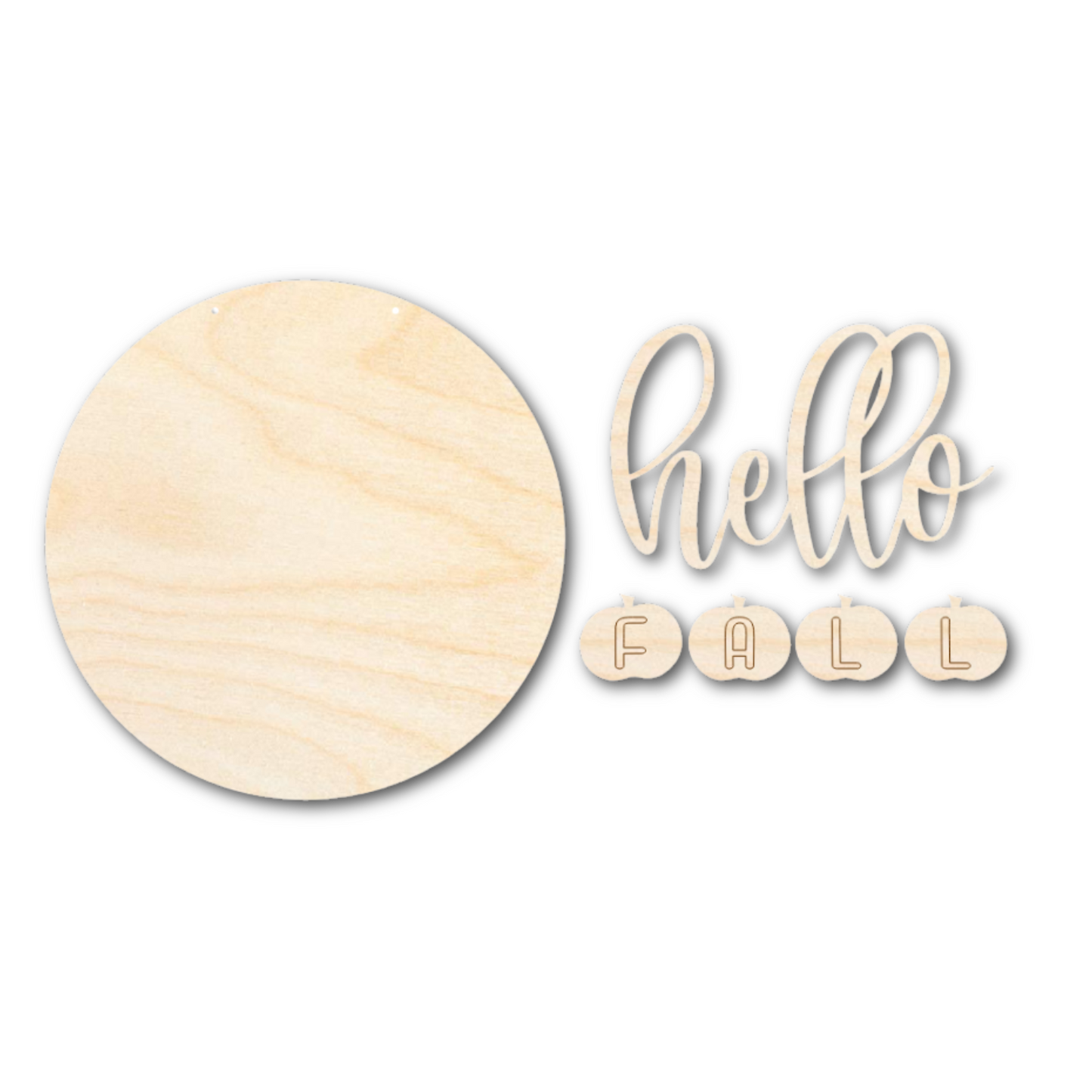 Unfinished Wood Hello Fall Etched Door Sign Kit | Wood Craft Cutouts | 1/4" Thick |