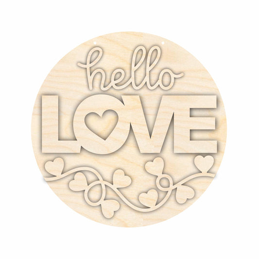 Unfinished Wood Hello Love Valentine Door Sign Kit | Wood Craft Cutouts | 1/4" Thick |