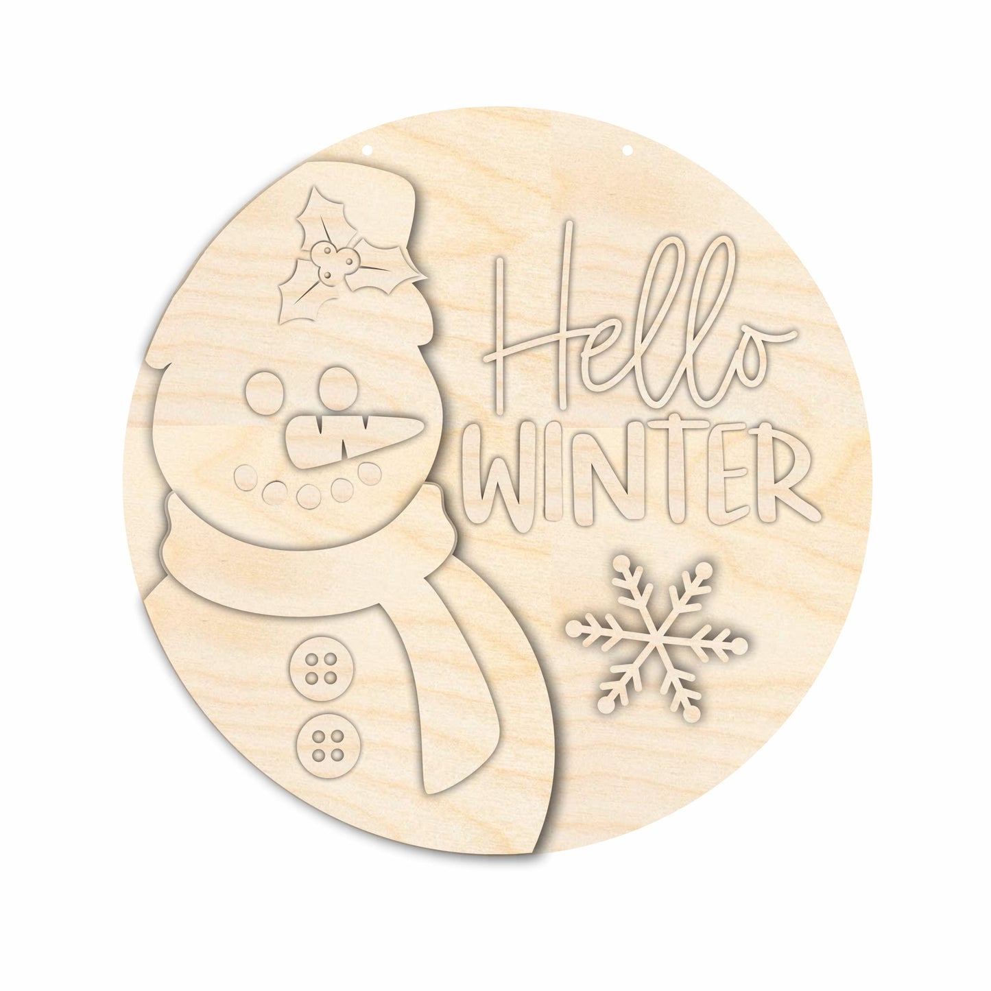 Unfinished Wood Hello Winter Snowman Door Sign Kit | Wood Craft Cutouts | 1/4" Thick |