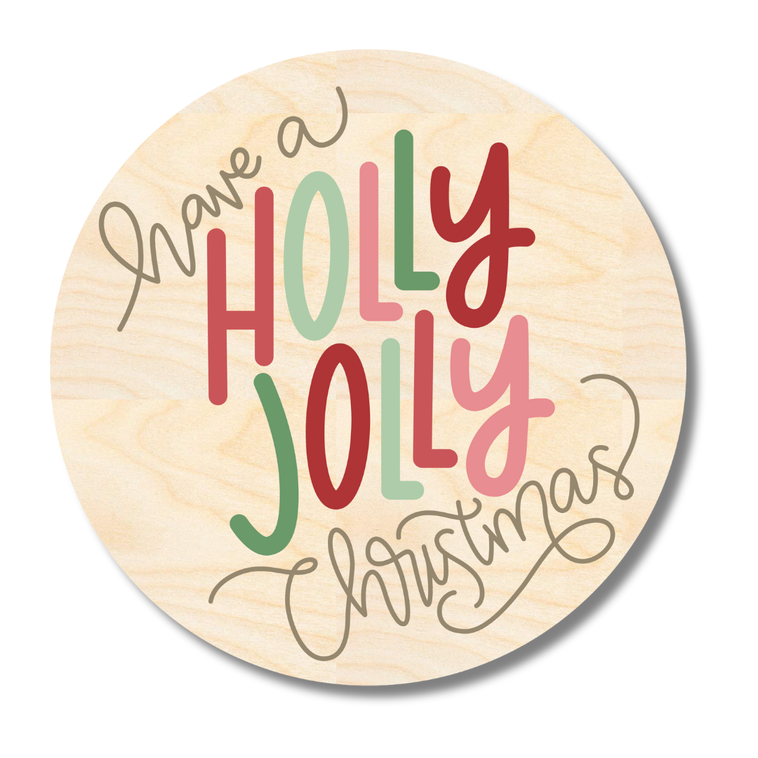 Unfinished Wood Holly Jolly Christmas Door Sign Kit | Wood Craft Cutouts | 1/4" Thick |