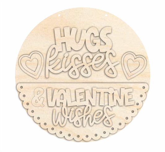 Unfinished Wood Hugs Kisses and Valentines Wishes Door Sign Kit | Wood Craft Cutouts | 1/4" Thick |