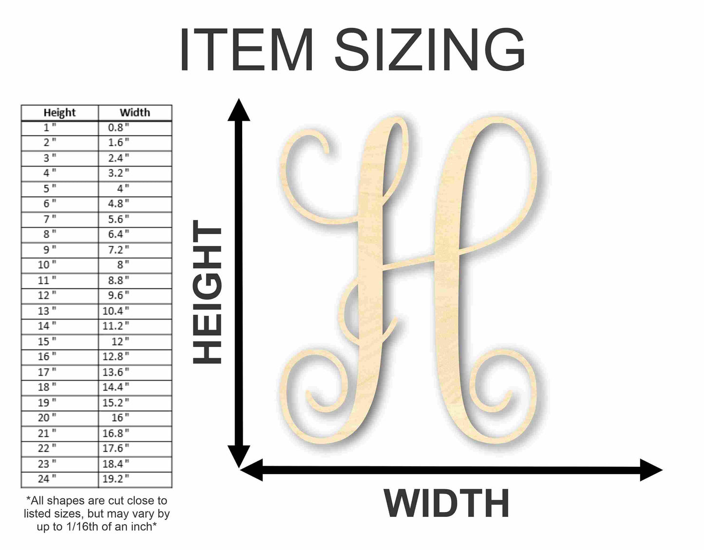 Unfinished Individual Wood Monogram Personalized - Weddings - Nursery - Wall Hang - up to 46" High DIY