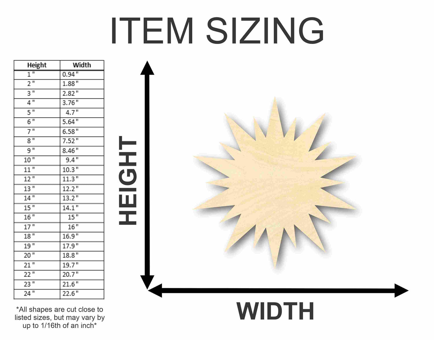 Unfinished Wood Sun Star Shape - Space - Nursery - Craft - up to 46"  DIY