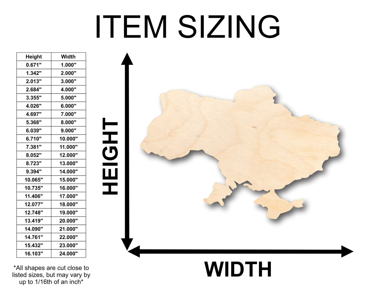 Unfinished Wood Ukraine Shape - Country - Craft - up to 46"  DIY