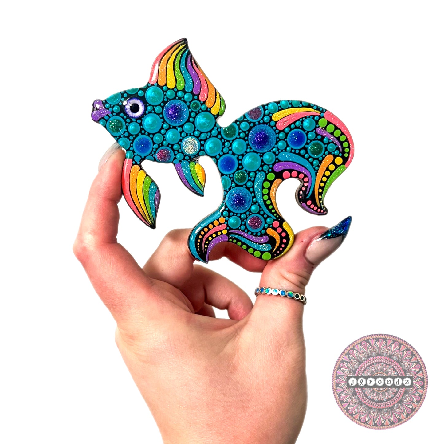 Rainbow Fish Dot Art Wooden Ornament