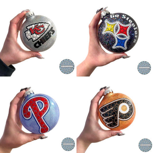 4” CUSTOM sports team Dot Art Glitter Ornament