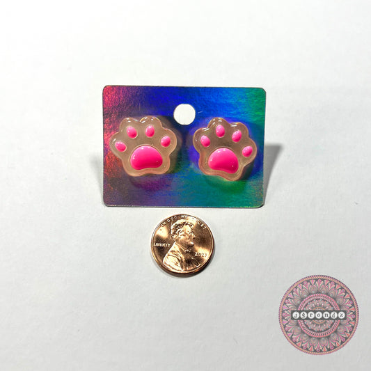 Pink Paw Print stainless steel stud earrings