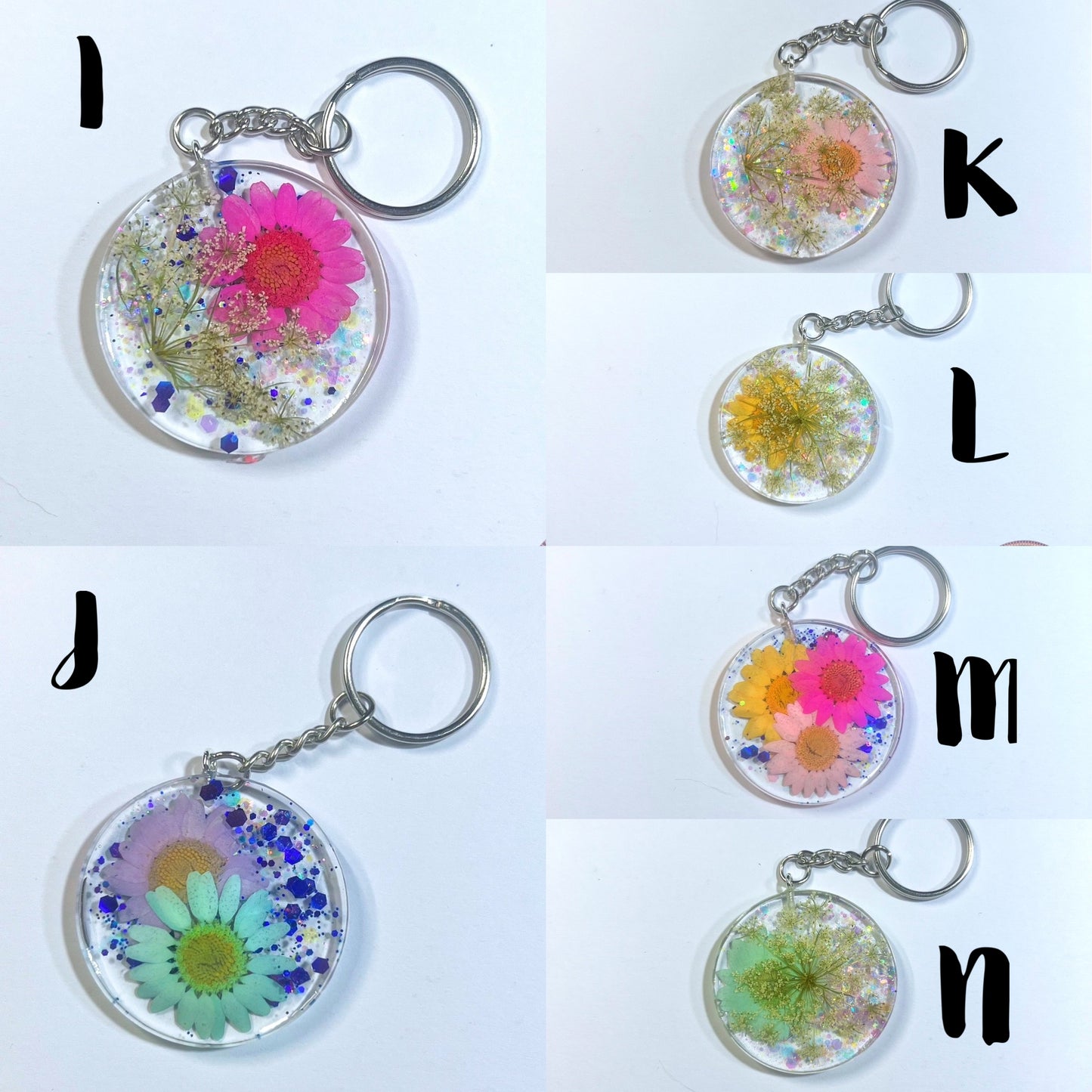 Pressed Flower Customizable Name Keychains