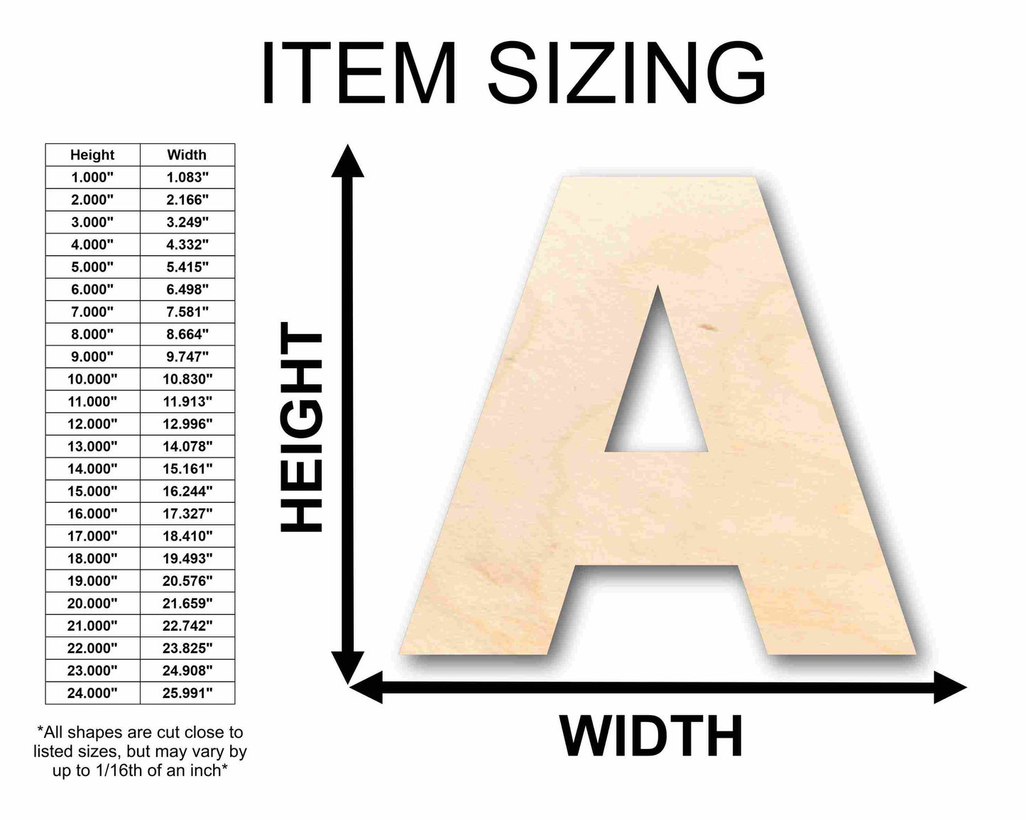 Unfinished Wood Block Letter A - Craft - up to 46" DIY