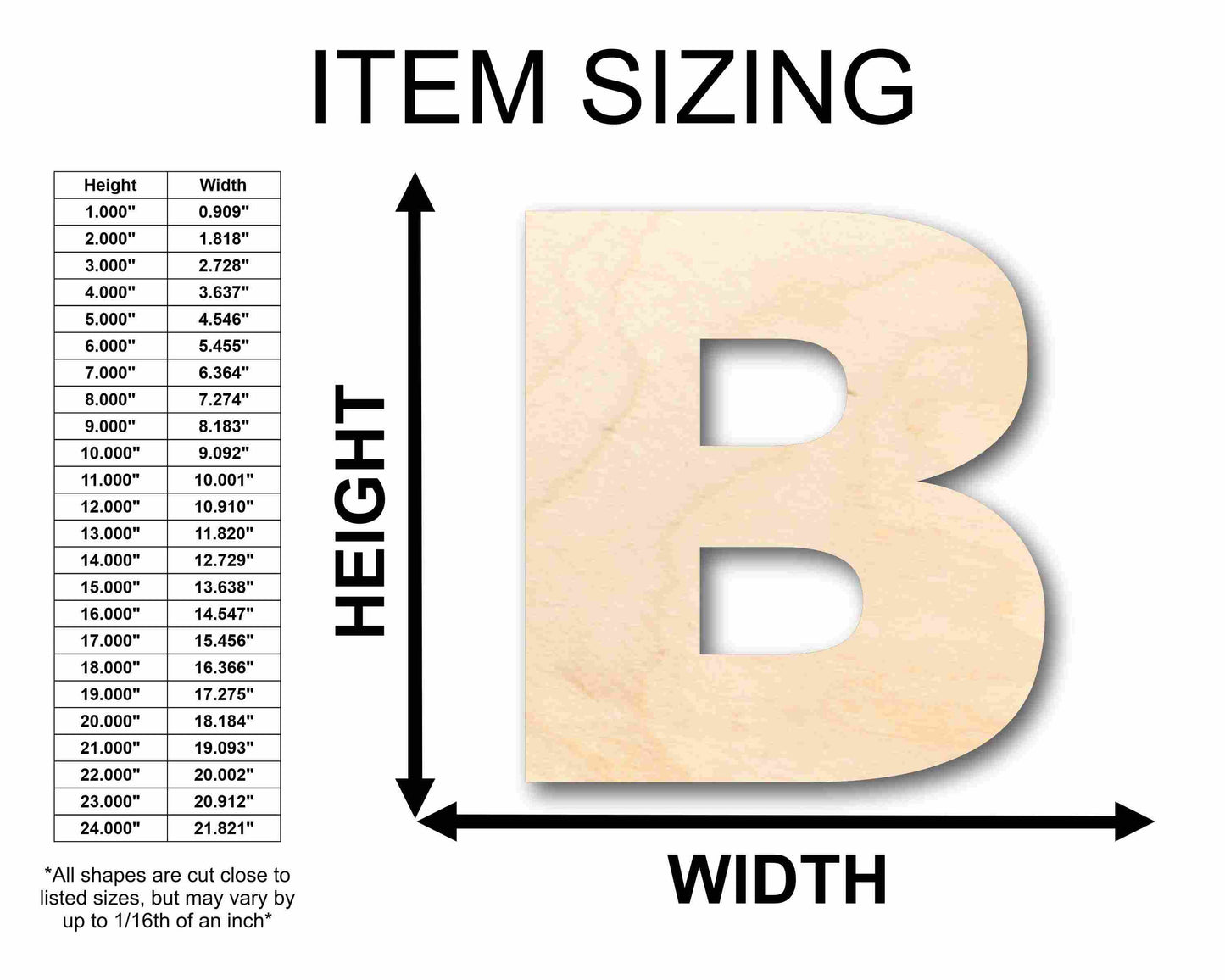 Unfinished Wood Block Letter B - Craft - up to 46" DIY