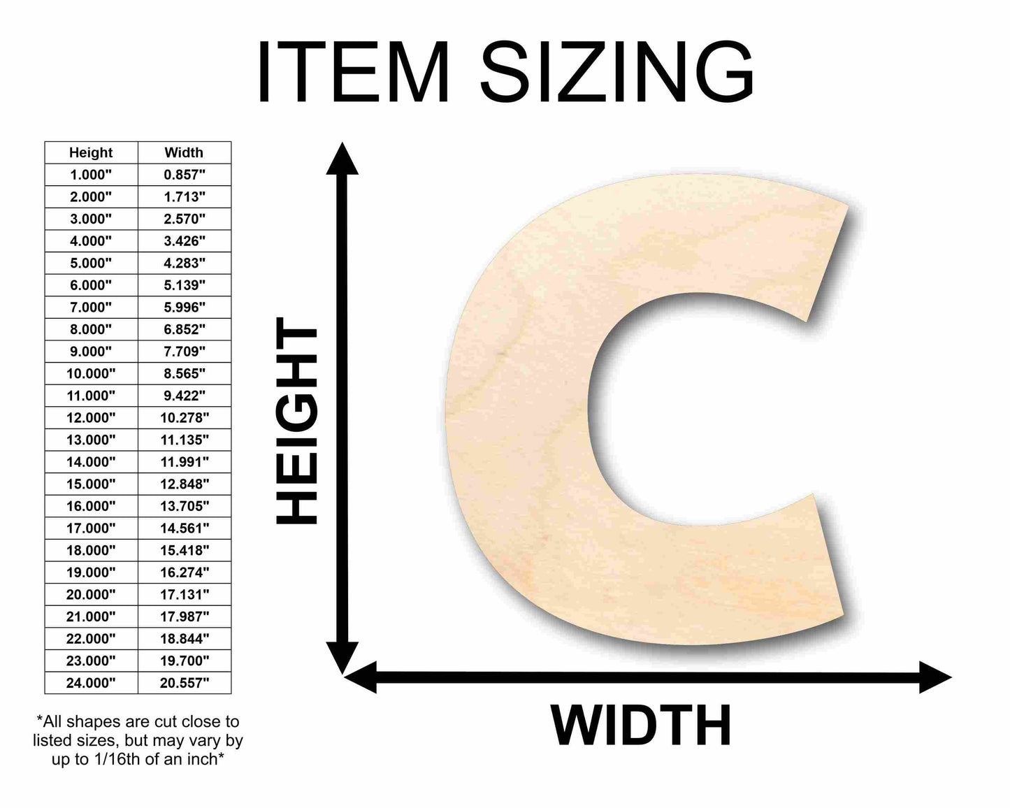 Unfinished Wood Block Letter C - Craft - up to 46" DIY