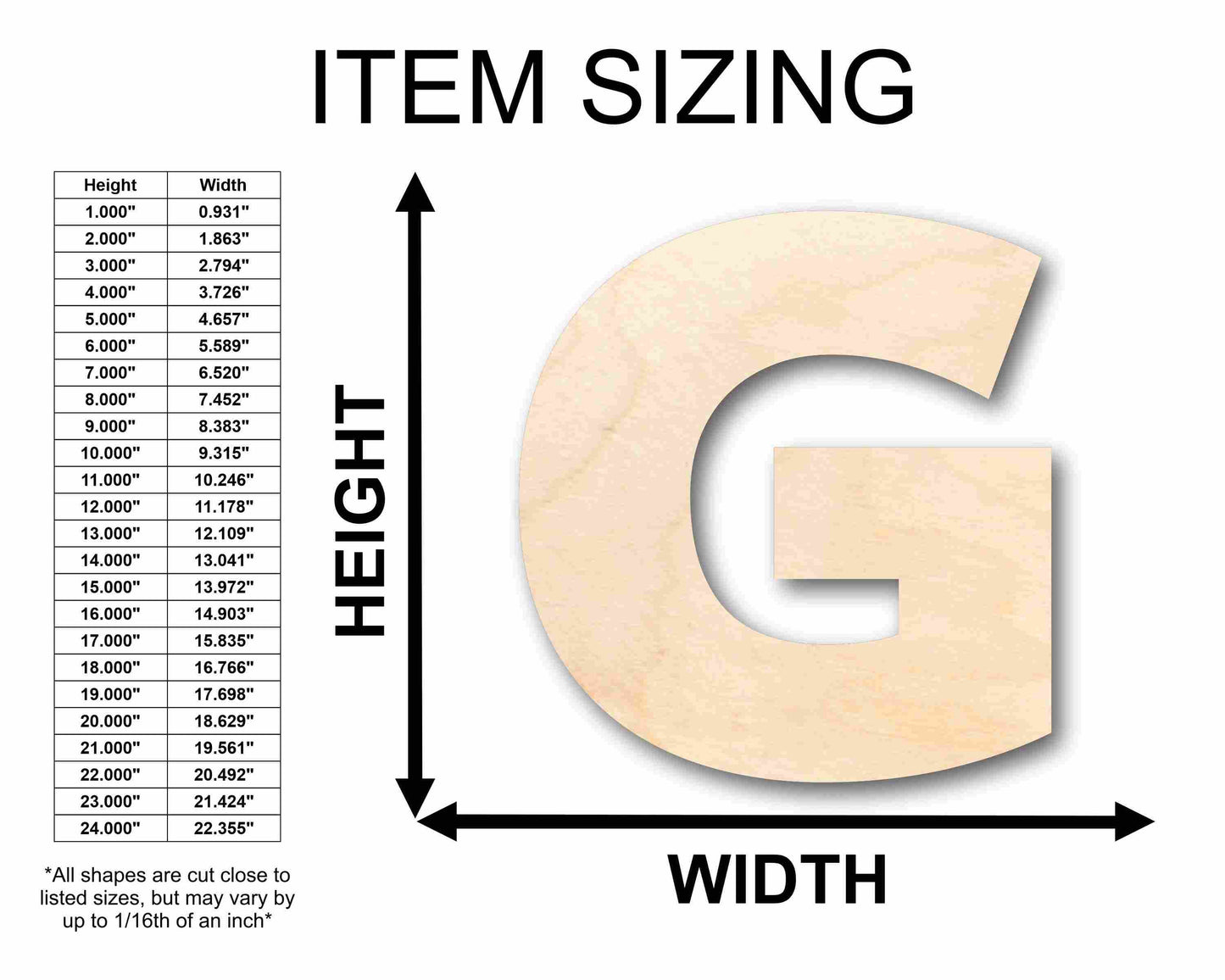Unfinished Wood Block Letter G - Craft - up to 46" DIY