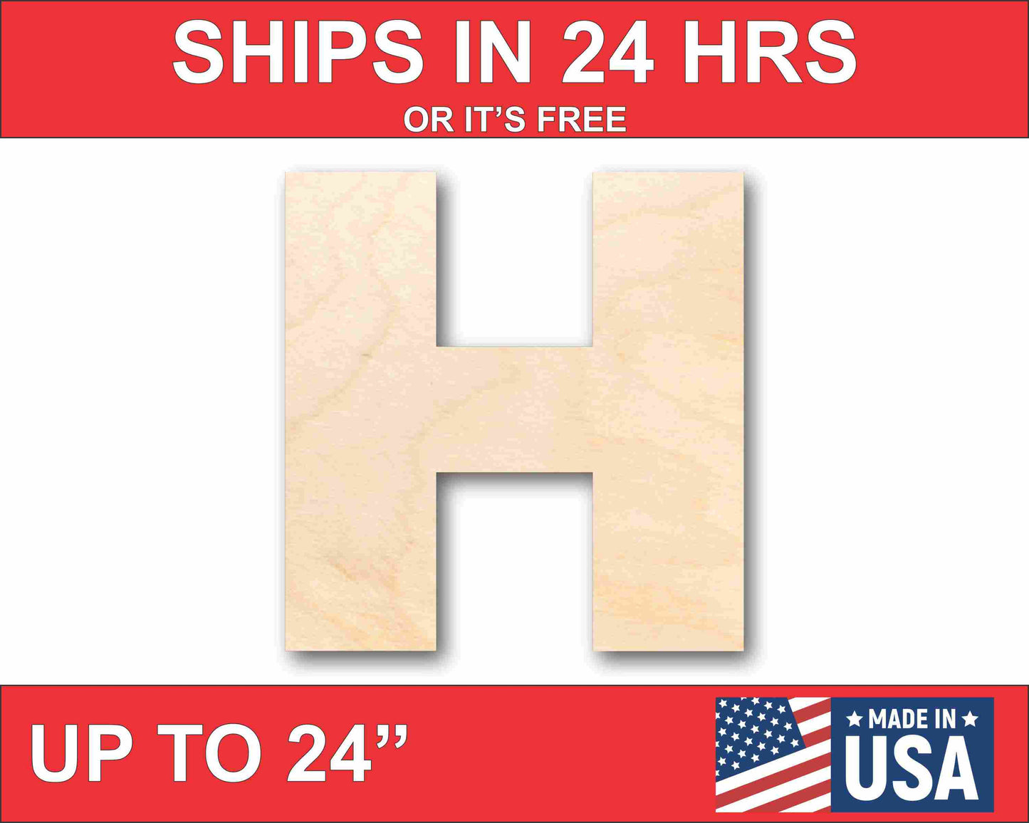 Unfinished Wood Block Letter H - Craft - up to 46" DIY