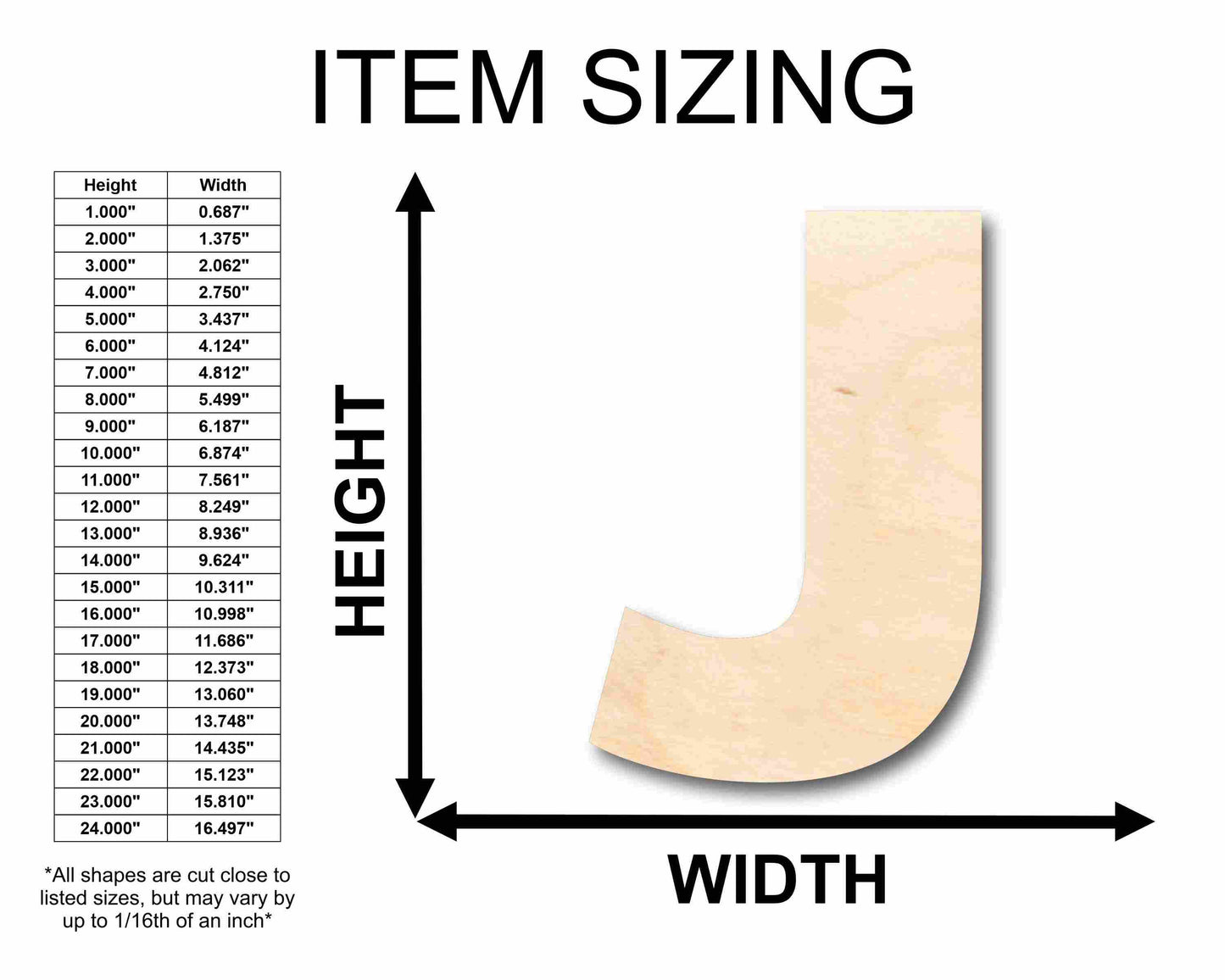 Unfinished Wood Block Letter J - Craft - up to 46" DIY