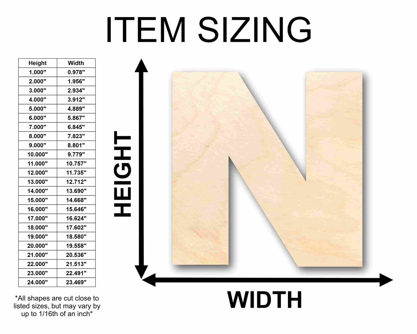 Unfinished Wood Block Letter N - Craft - up to 46" DIY