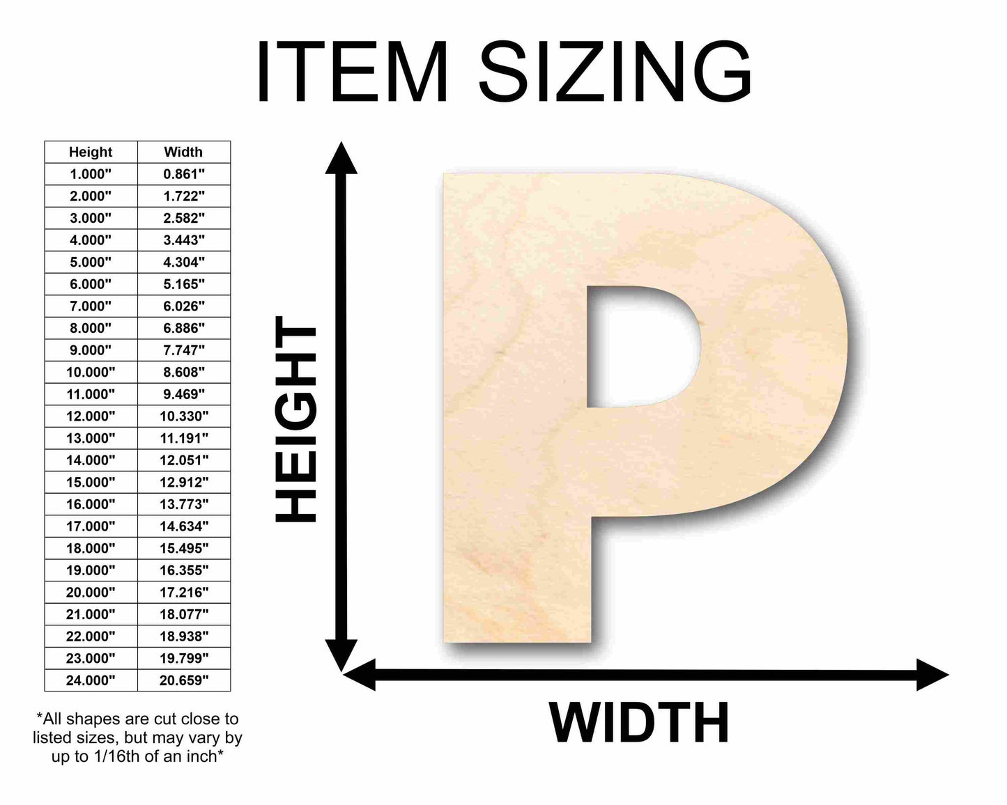 Unfinished Wood Block Letter P - Craft - up to 46" DIY