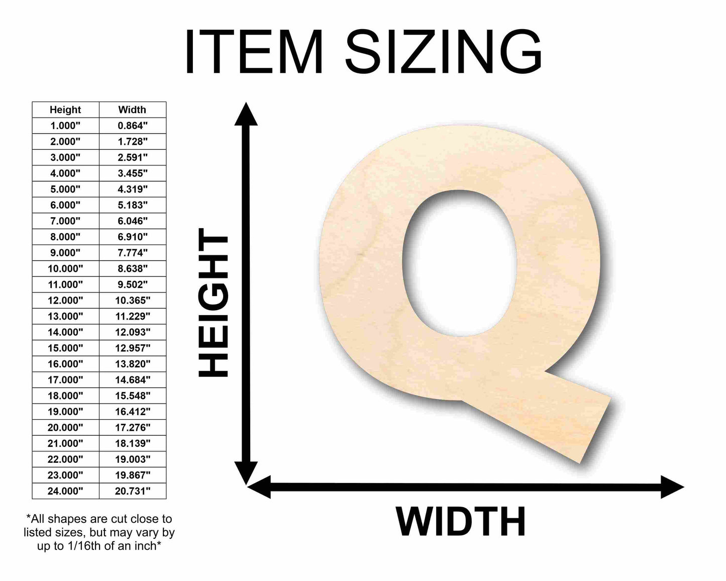 Unfinished Wood Block Letter Q - Craft - up to 46" DIY