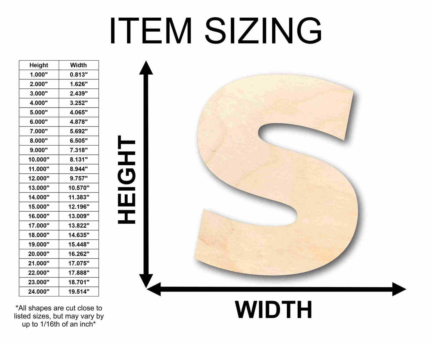 Unfinished Wood Block Letter S - Craft - up to 46" DIY