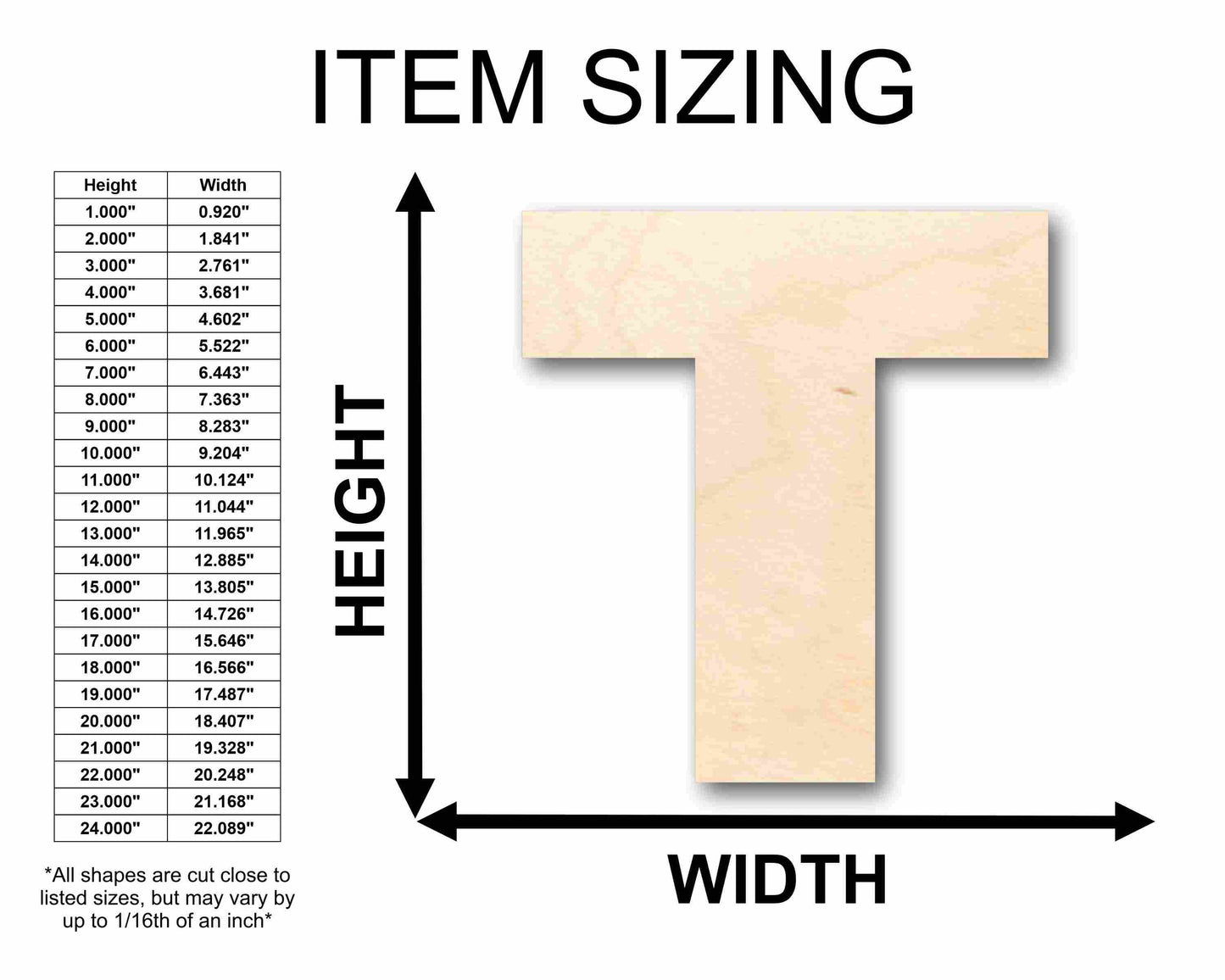 Unfinished Wood Block Letter T - Craft - up to 46" DIY