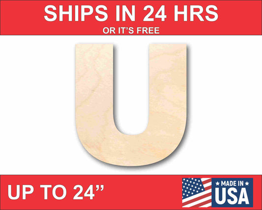 Unfinished Wood Block Letter U - Craft - up to 46" DIY