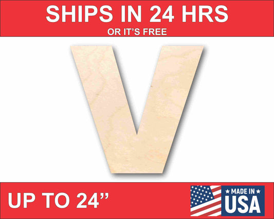 Unfinished Wood Block Letter V - Craft - up to 46" DIY