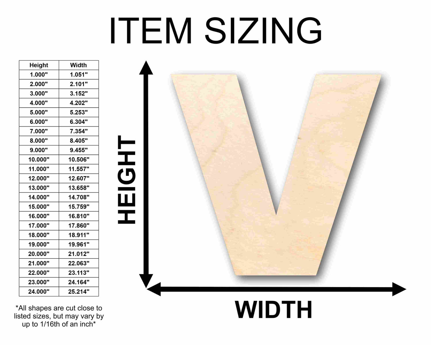 Unfinished Wood Block Letter V - Craft - up to 46" DIY