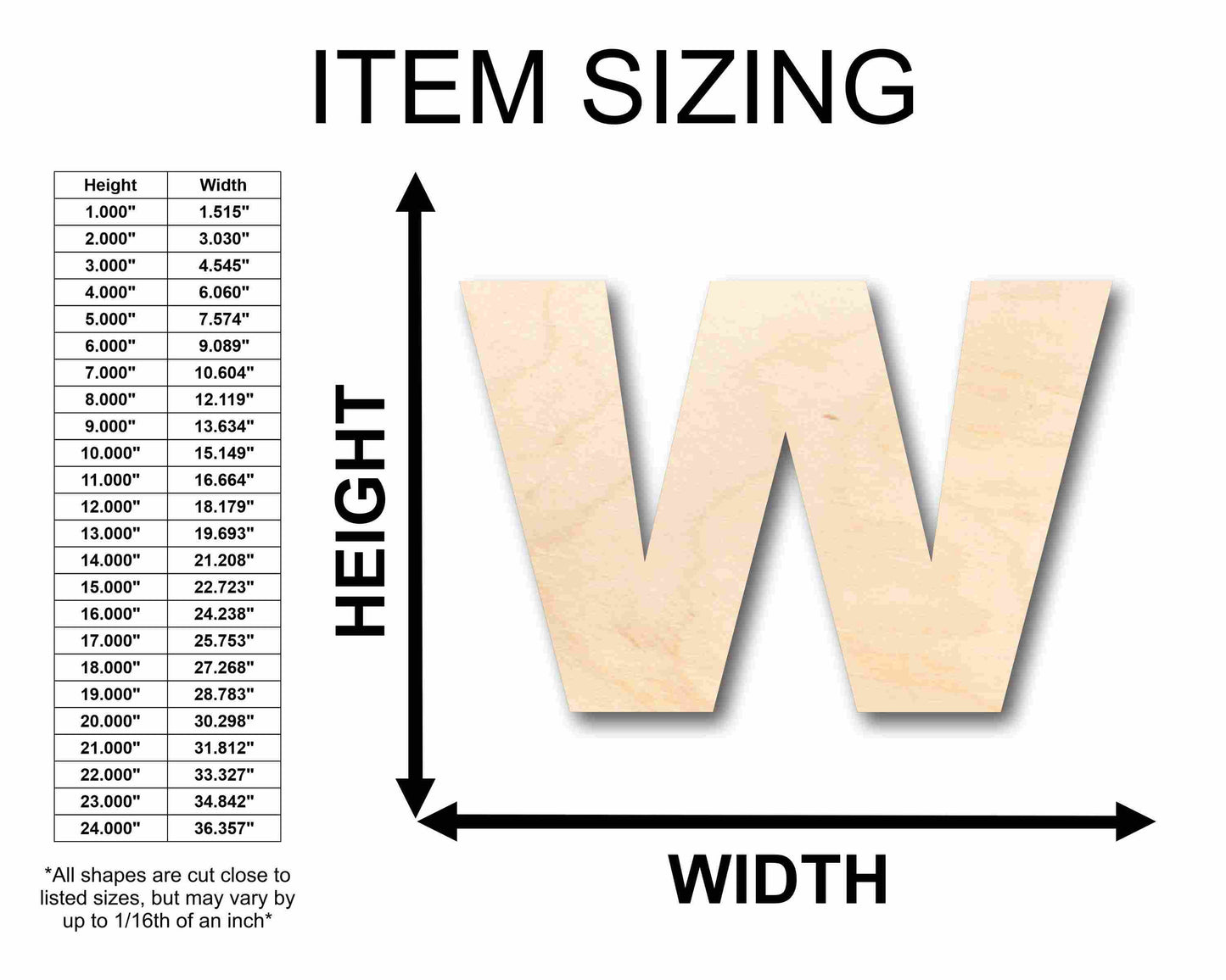 Unfinished Wood Block Letter W - Craft - up to 46" DIY