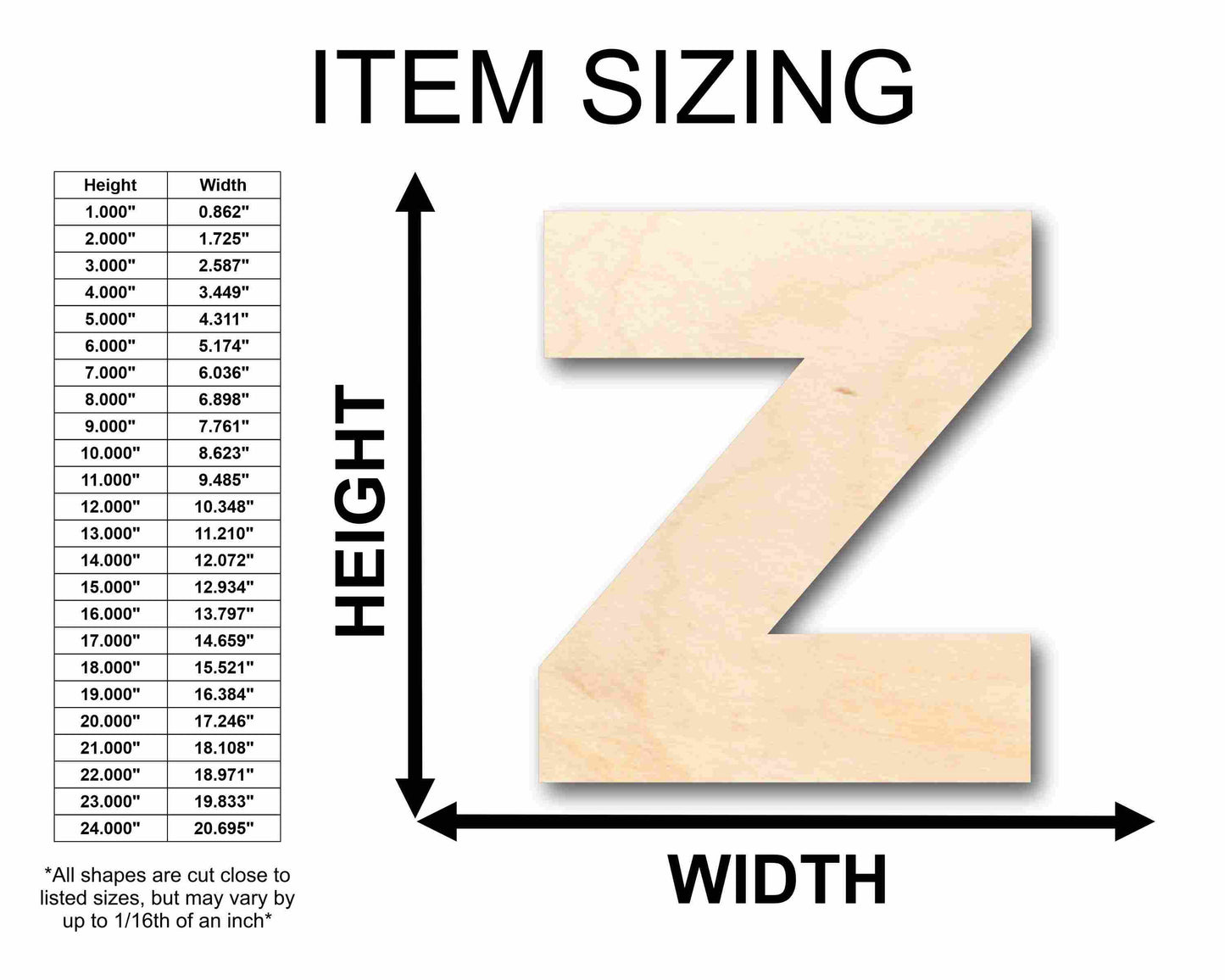 Unfinished Wood Block Letter Z - Craft - up to 46" DIY