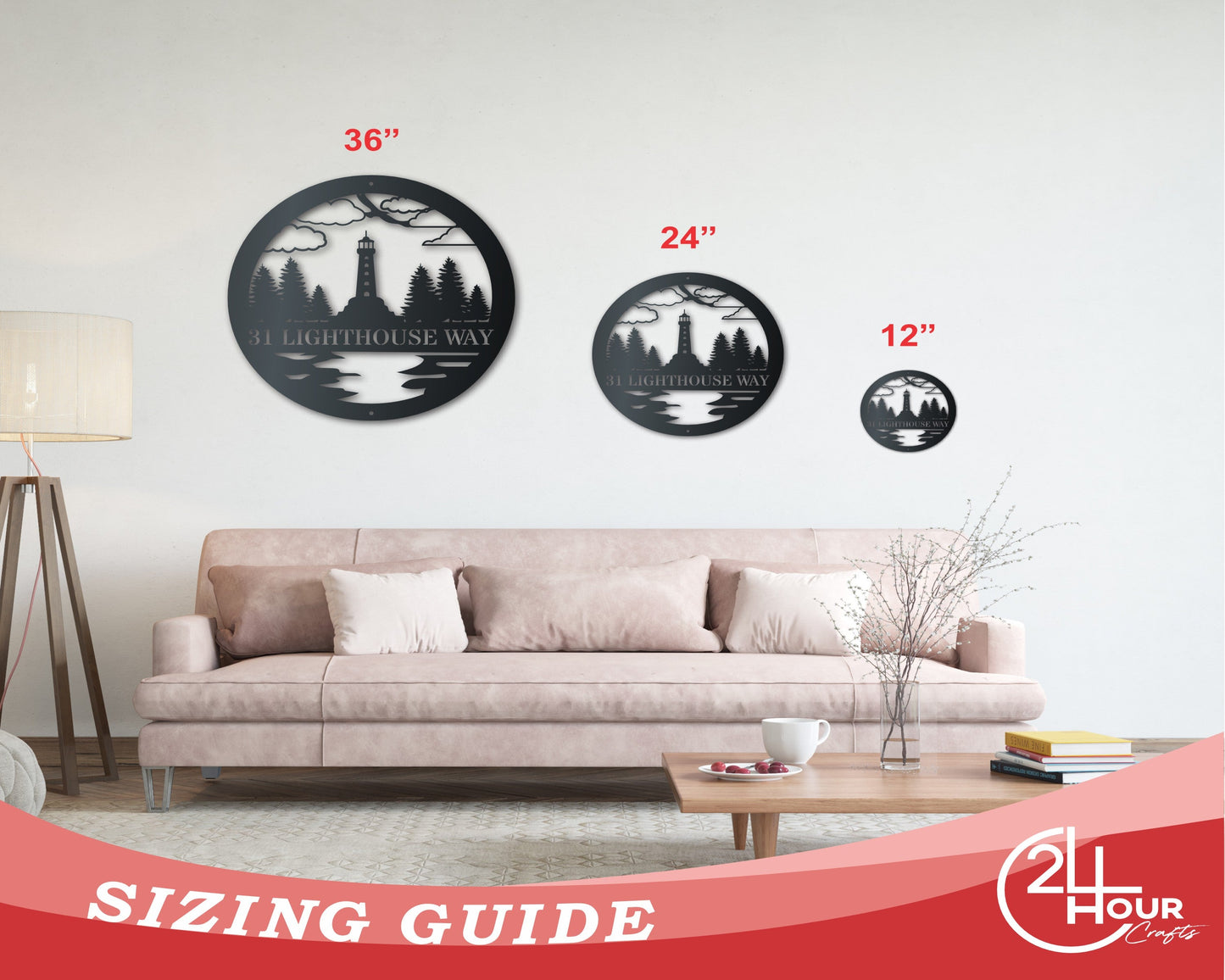 Custom Metal Lighthouse Forest Wall Art | Nautical Coastal Sign | Indoor Outdoor | Up to 46" | Over 20 Color Options