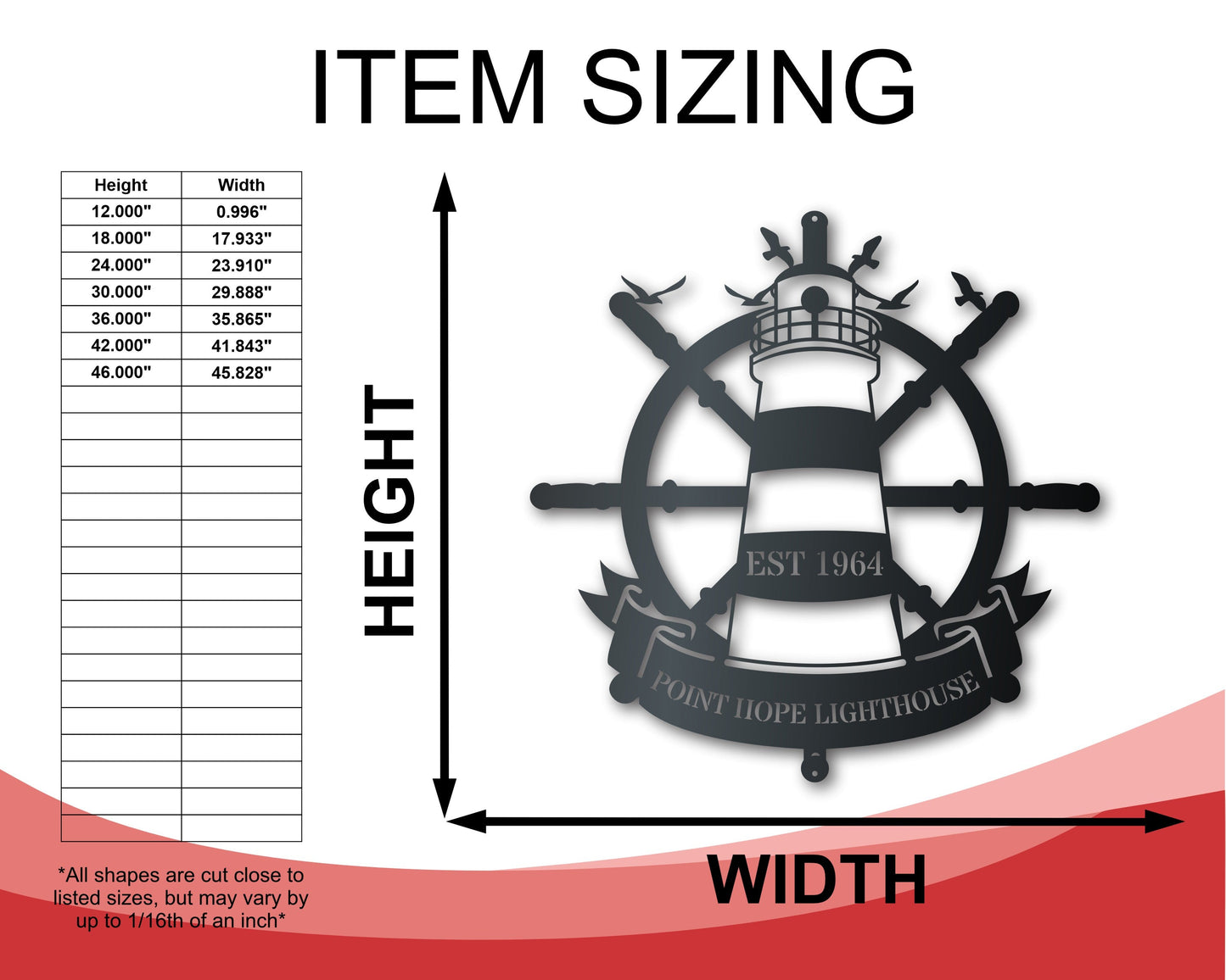 Custom Metal Lighthouse Sign | Nautical Wall Art | Indoor Outdoor | Up to 46" | Over 20 Color Options