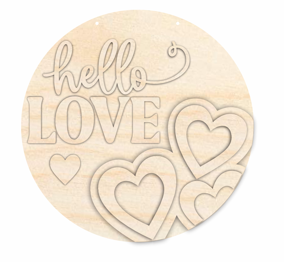 Unfinished Wood Hello Love Door Sign Kit | Wood Craft Cutouts | 1/4" Thick |