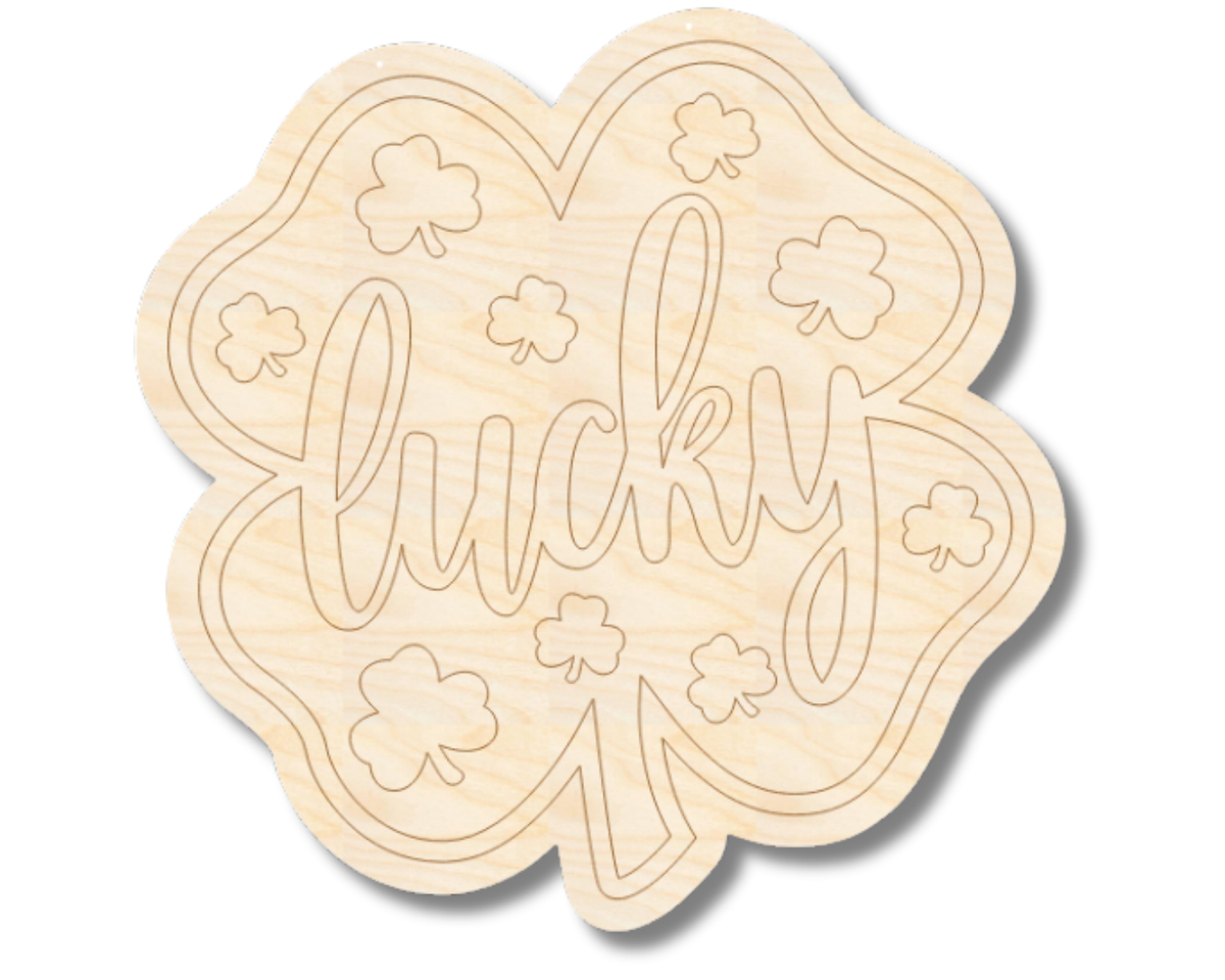 Unfinished Wood Etched Lucky Clover Door Sign | Paint By Line Crafts | up to 30" DIY