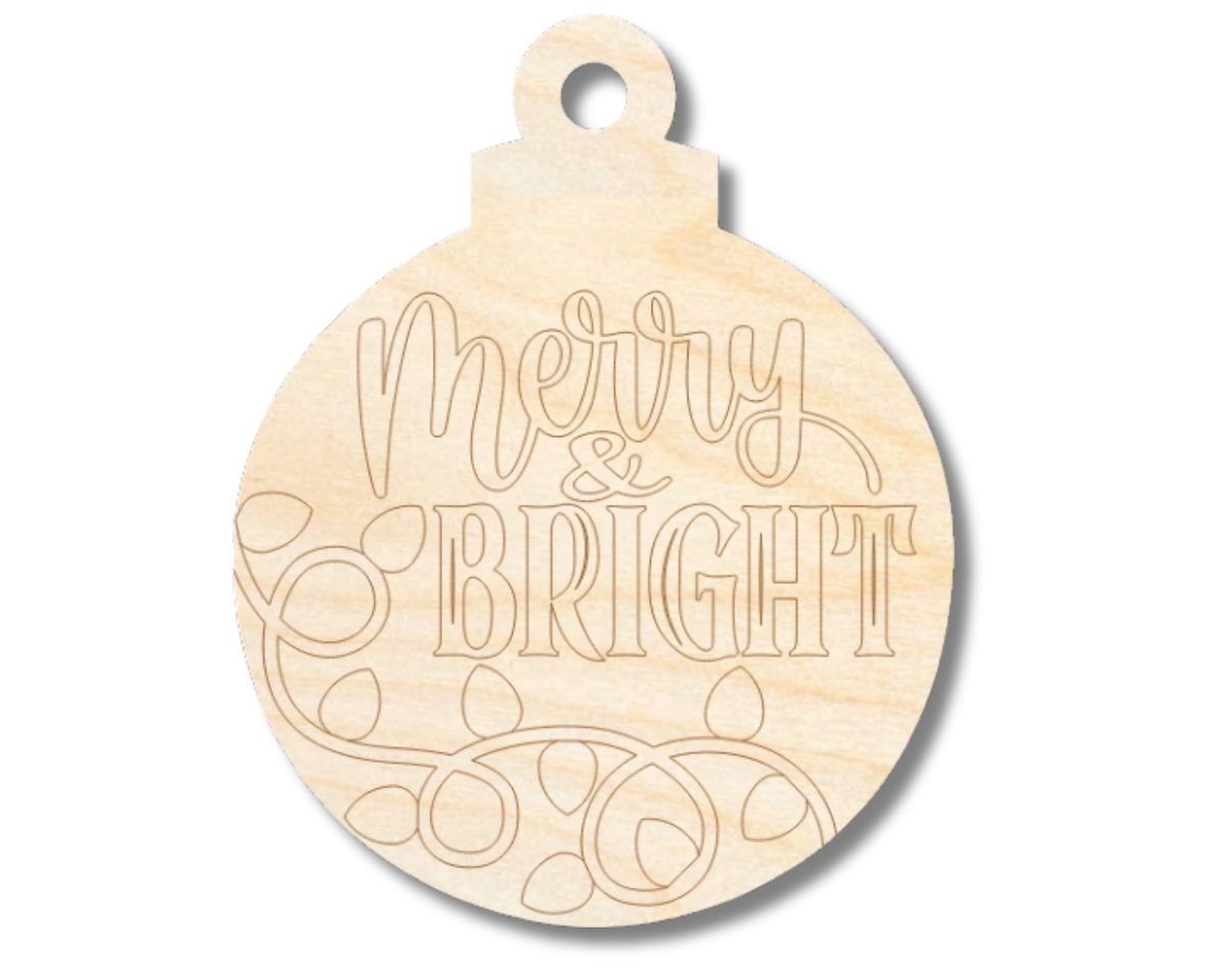 Unfinished Wood Etched Merry and Bright Ornament Shape | Paint By Line Crafts | up to 30" DIY