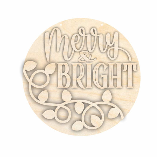 Unfinished Wood Merry and Bright Door Sign Kit | Wood Craft Cutouts | 1/4" Thick |
