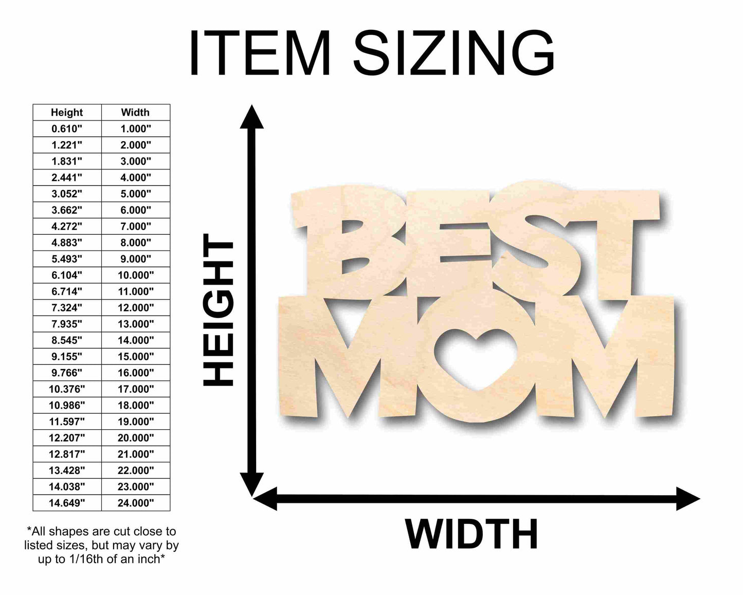 Mother's Day Craft Unfinished Wood Cutout "Best Mom" DIY handmade Gift