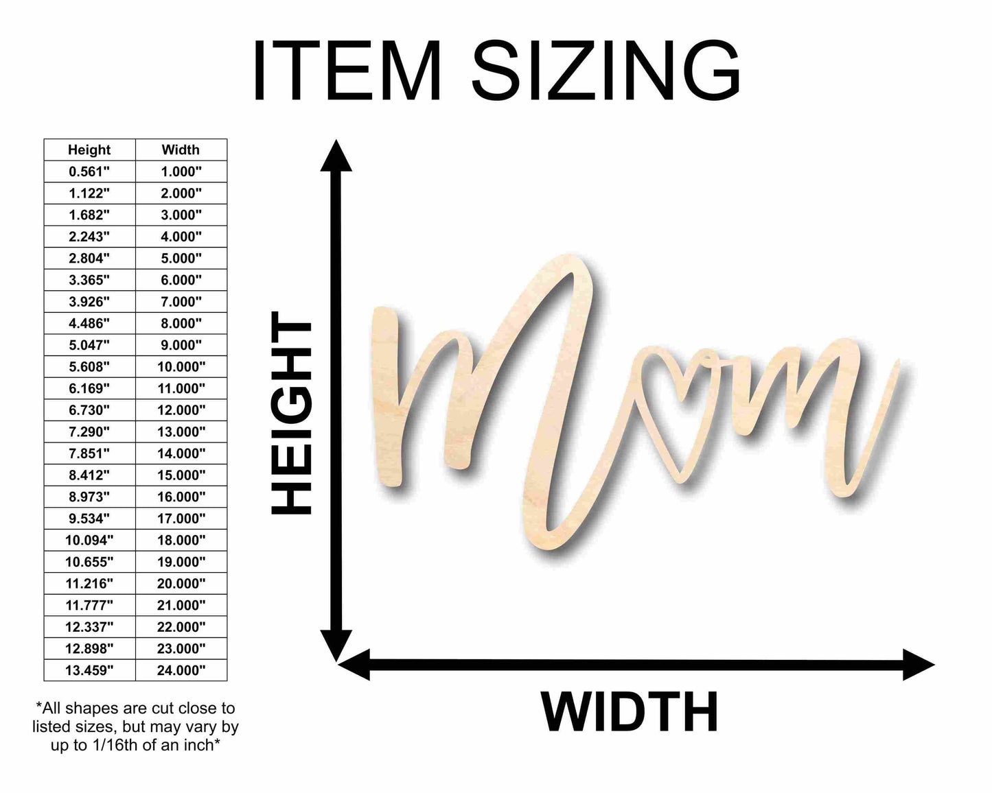 Mother's Day Craft Unfinished Wood Cutout "Mom" Script Font DIY handmade Gift