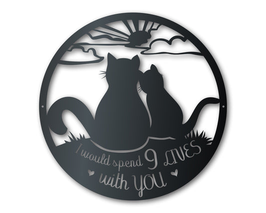 Metal Nine Lives Love Wall Art - Custom Metal Sign - 14 Color Options