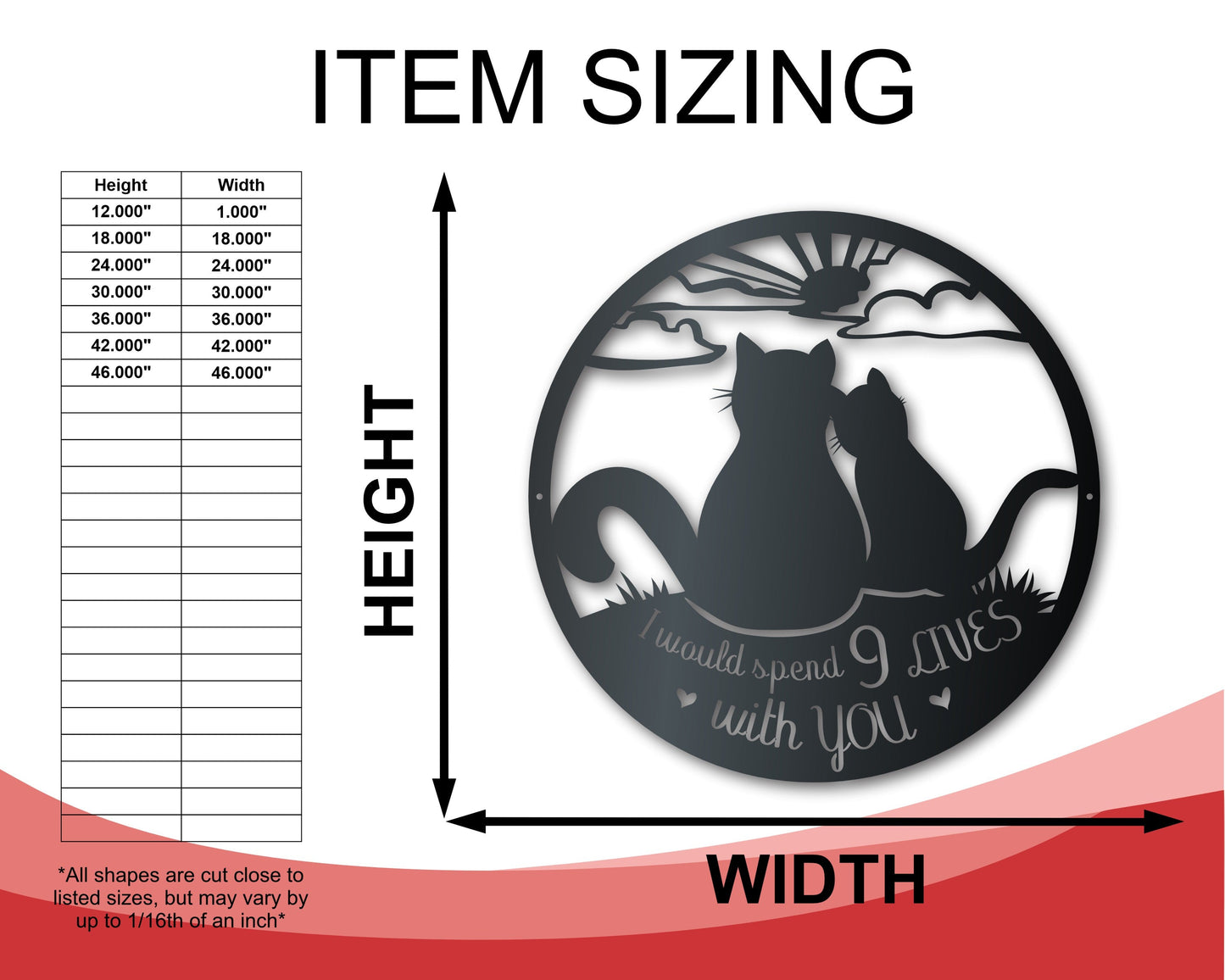 Metal Nine Lives Love Wall Art - Custom Metal Sign - 14 Color Options