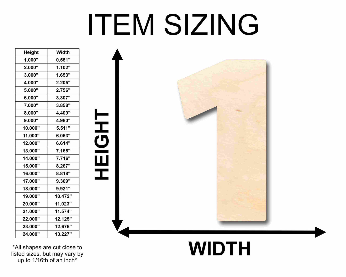 Unfinished Wood Block Number 1 - Craft - up to 46" DIY