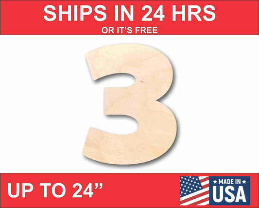 Unfinished Wood Block Number 3 - Craft - up to 46" DIY