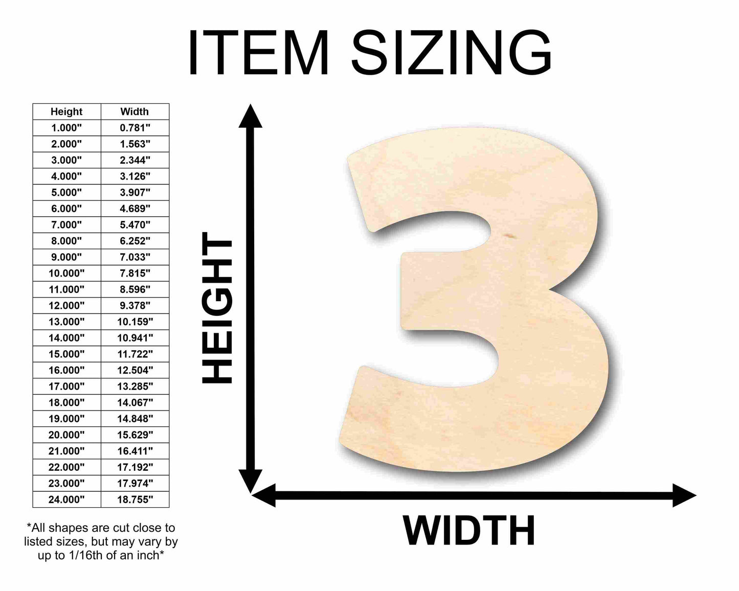 Unfinished Wood Block Number 3 - Craft - up to 46" DIY