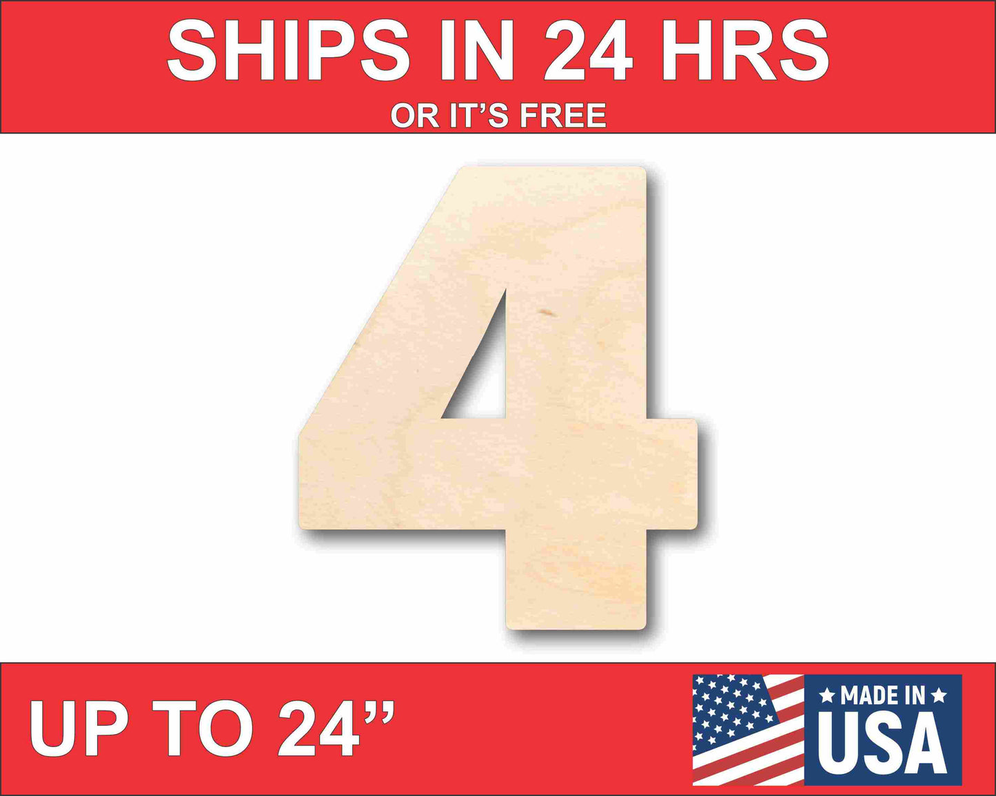 Unfinished Wood Block Number 4 - Craft - up to 46" DIY