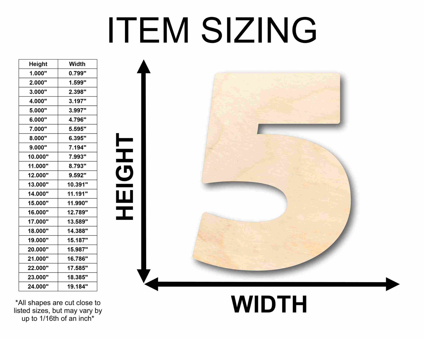 Unfinished Wood Block Number 5 - Craft - up to 46" DIY