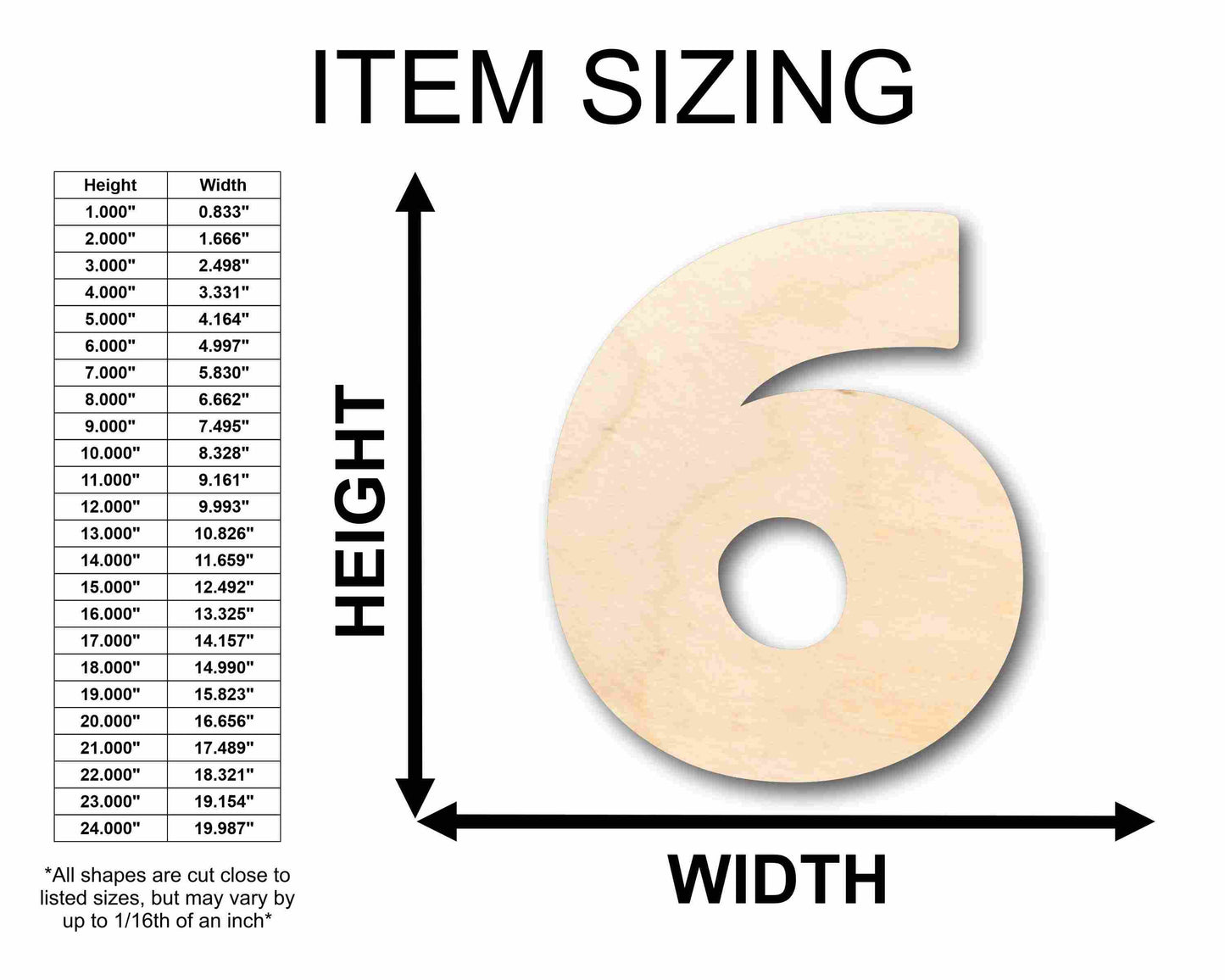 Unfinished Wood Block Number 6 - Craft - up to 46" DIY