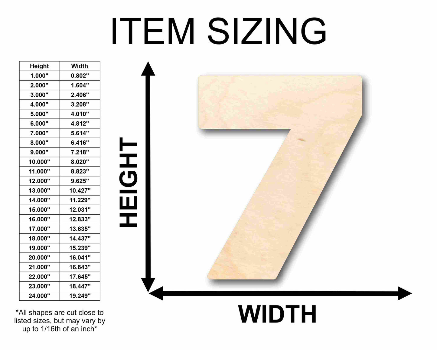 Unfinished Wood Block Number 7 - Craft - up to 46" DIY