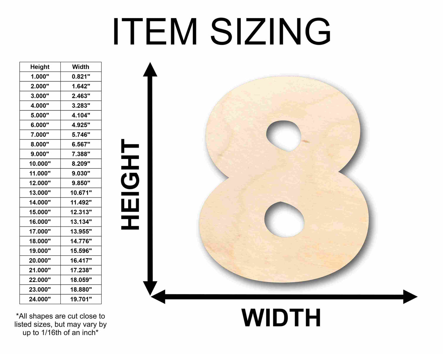 Unfinished Wood Block Number 8 - Craft - up to 46" DIY