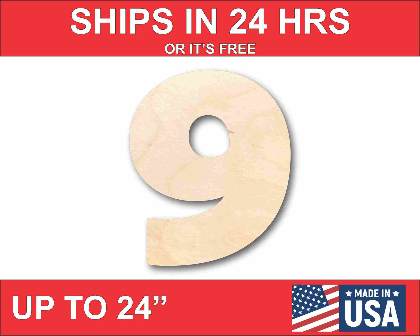 Unfinished Wood Block Number 9 - Craft - up to 46" DIY