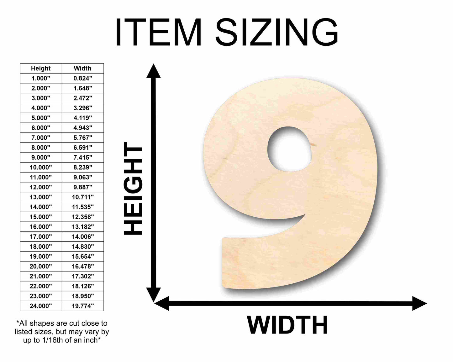 Unfinished Wood Block Number 9 - Craft - up to 46" DIY