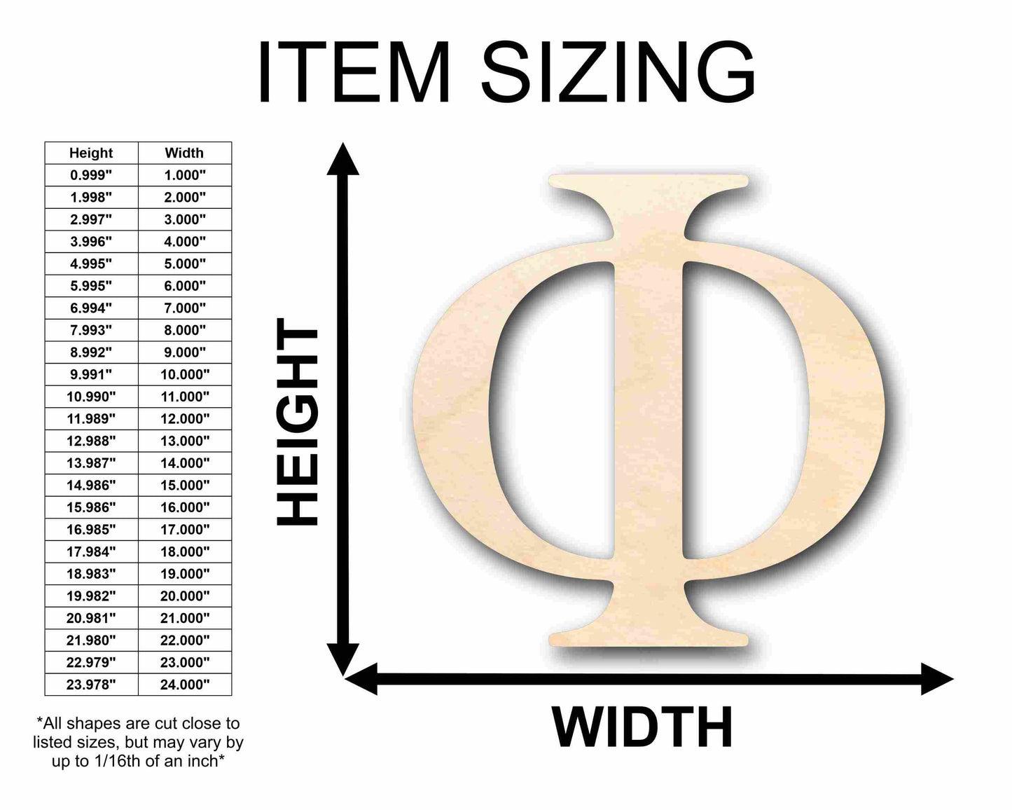 Unfinished Wood Phi Silhouette - Craft- up to 46" DIY