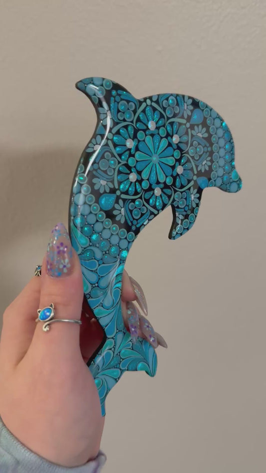Dolphin Wood Resin Dot Art Painting